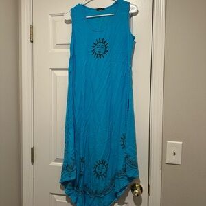 Blue Asymmetrical High-Low Sundress with Scoop Neck